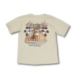 Hunting Shirt Mens Size Large Beige Deer Buck  Encrusted Vegetarian = Bad Hunt